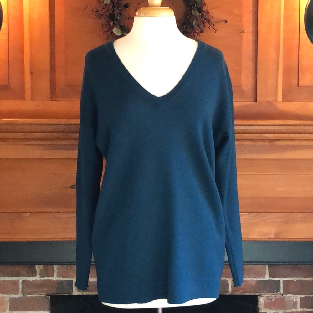 J. Crew Merino Wool Emerald Green V-neck Sweater
